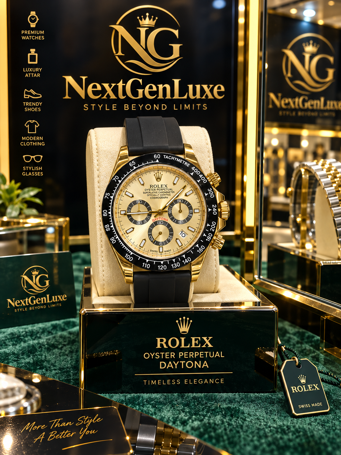 Rolex Style Daytona Gold Dial