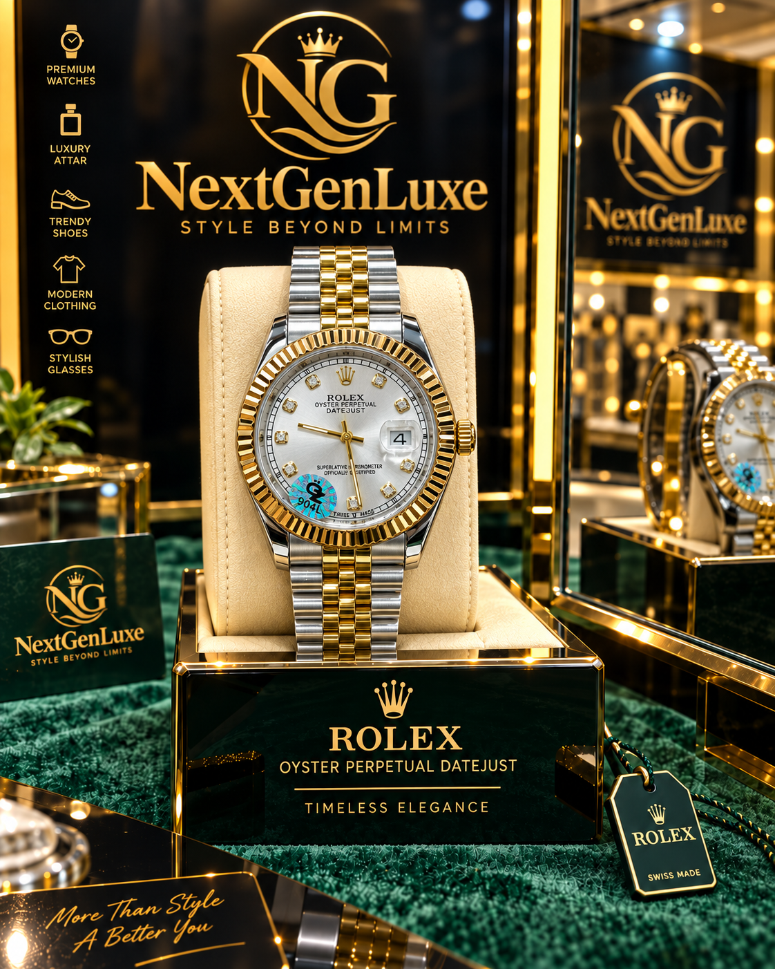 Rolex Style Datejust White Dial Two Tone