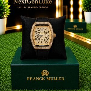 Franck Muller gold luxury watch with black strap