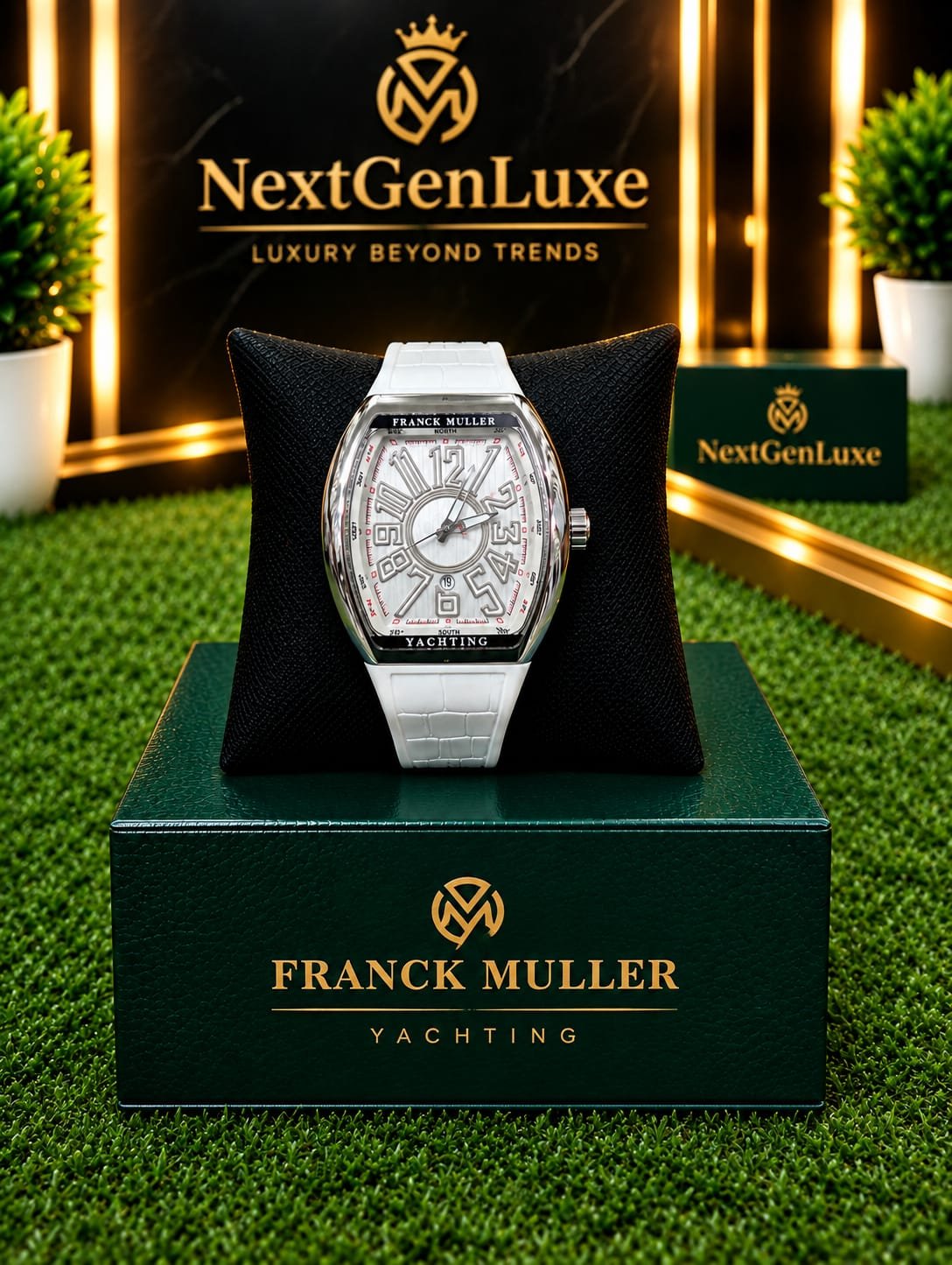 Franck Muller White Luxury Watch with White Leather Strap