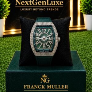 Franck Muller style luxury watch for men with green dial and diamond-style bezel