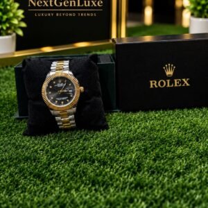 Rolex Two Tone Black Dial Watch for Men