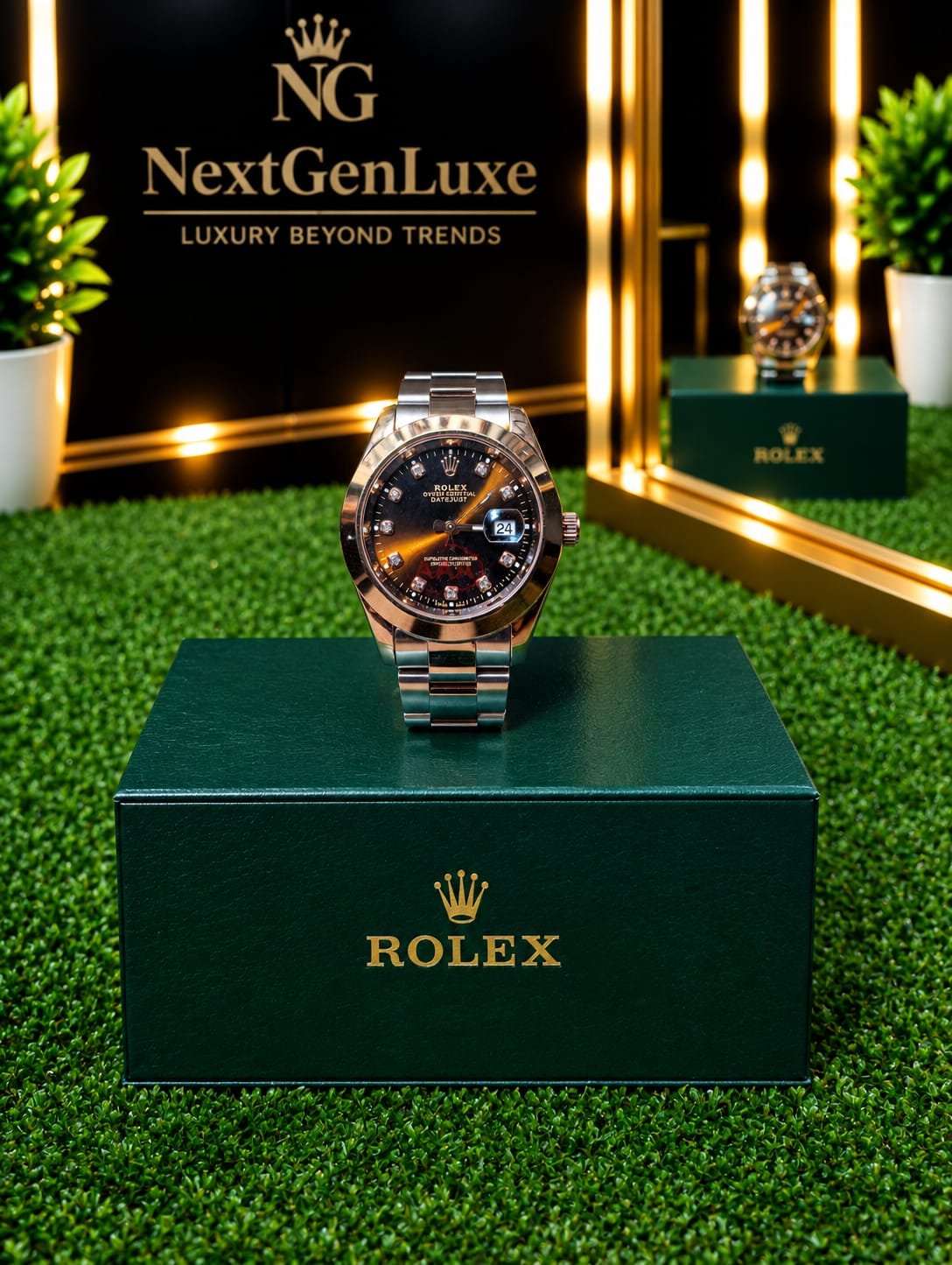 Rolex Silver Diamond Dial Watch for Men