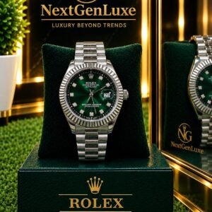 Rolex Green Dial Watch with Stainless Steel Bracelet and Date Display
