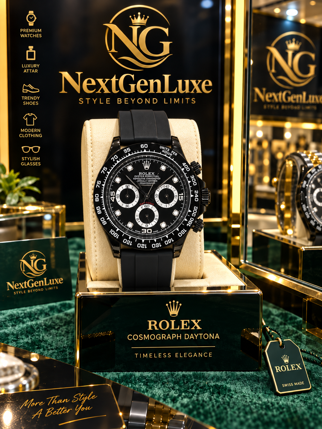 Rolex Style Daytona Black Dial